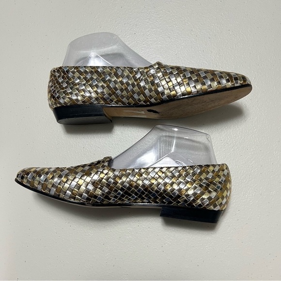 Sesto Meucci Metallic Woven Leather Slip On Italian Shoes - Picture 4 of 10